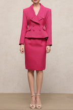 doreen rose red Long Sleeve Woven Top Skirt Two-Piece Set