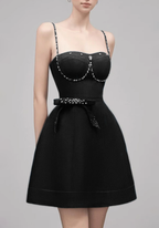 Flowering Girl Women Elma Crystal Embellished Bow Mini Dress In Black