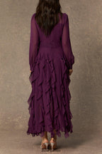 bonnie Purple Bow Neck Tiered Ruffle Maxi Dress