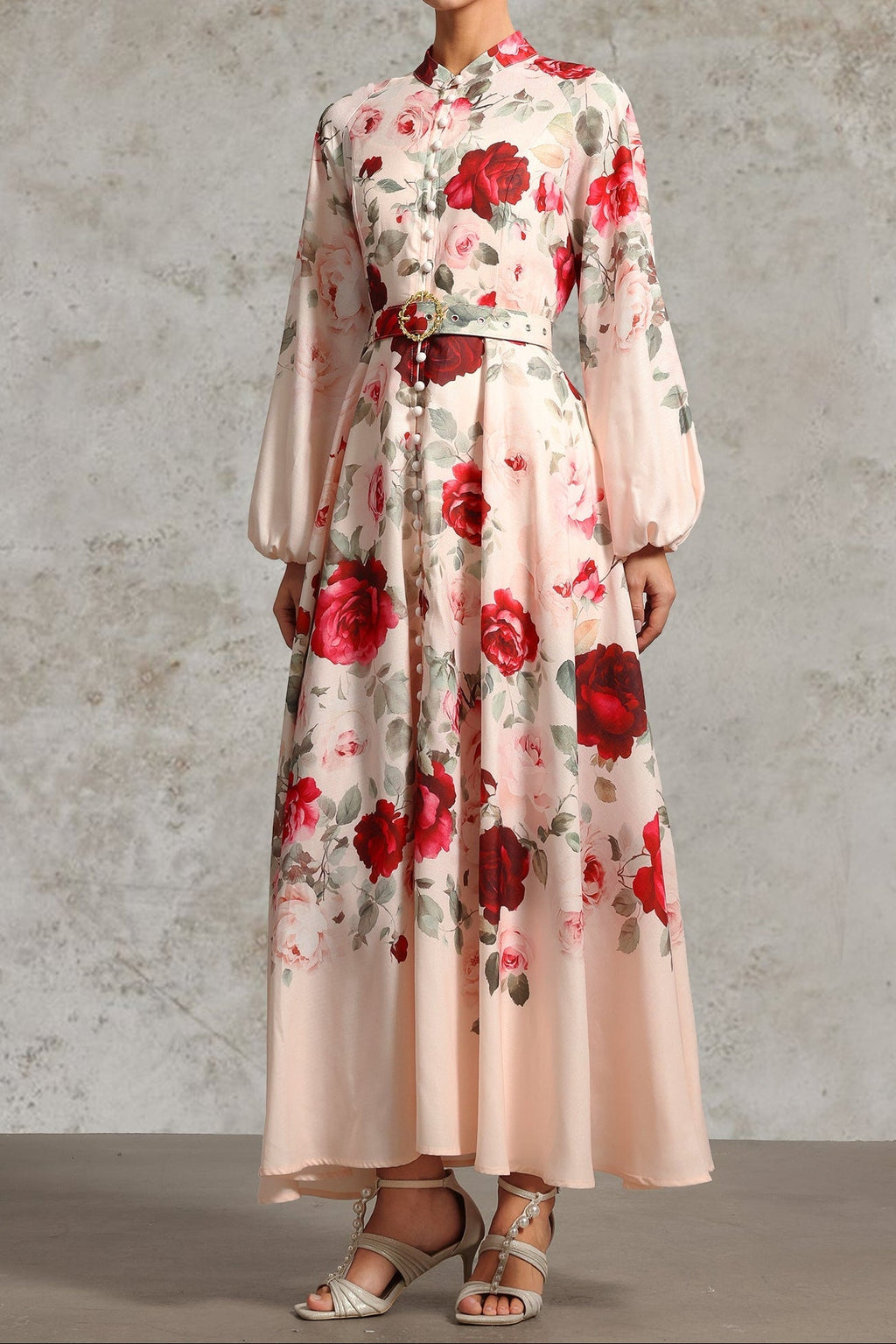 Rucifa Resort Flowy Long Sleeve Printed Woven Maxi Dress