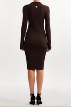 xaviera Contour V Neck Long Sleeve Knit Mini Dress
