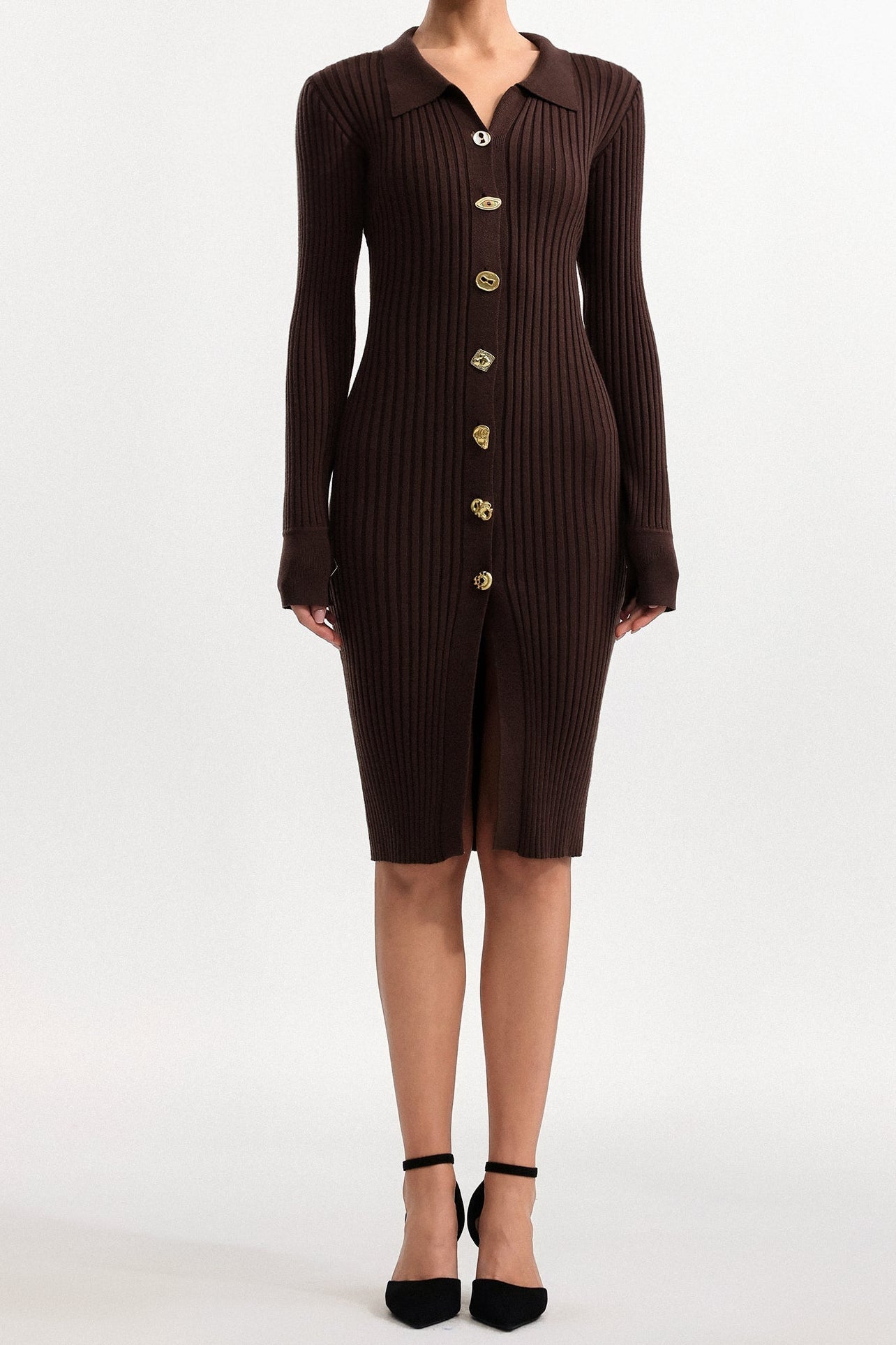Flowering Girl Women Xaviera Contour V Neck Long Sleeve Knit Mini Dress