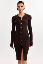 xaviera Contour V Neck Long Sleeve Knit Mini Dress