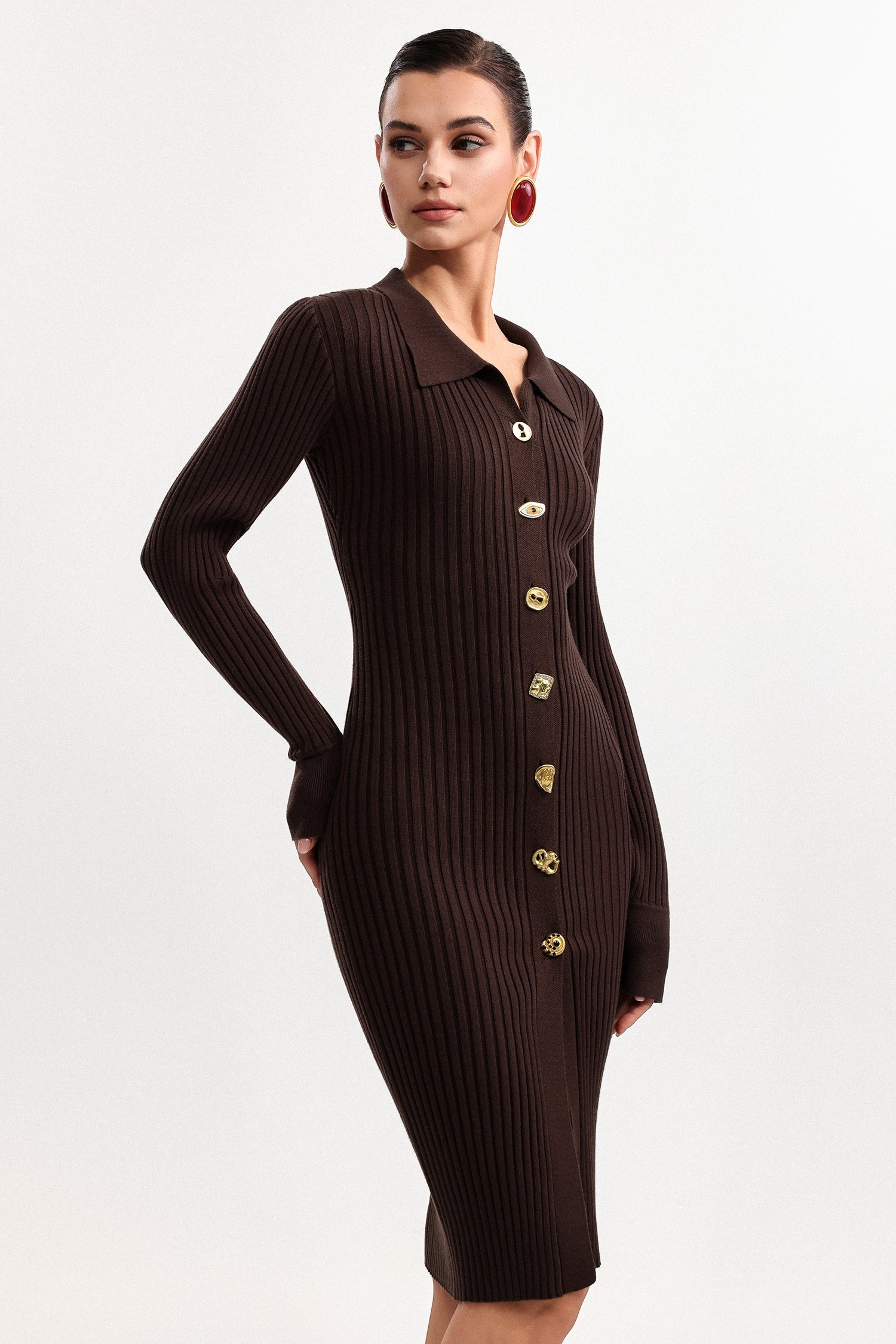 Flowering Girl Women Xaviera Contour V Neck Long Sleeve Knit Mini Dress