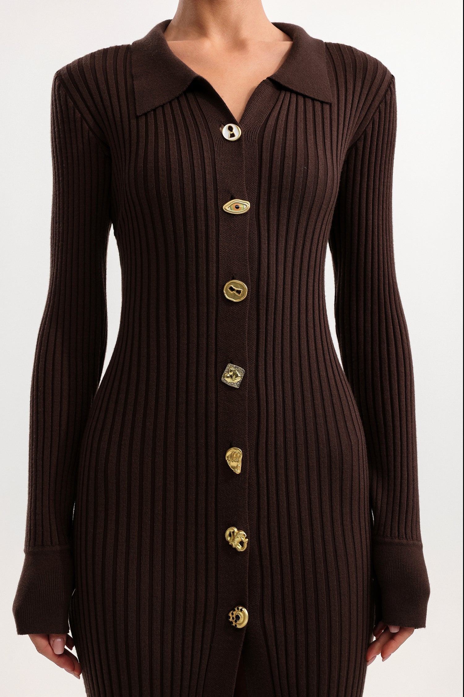 xaviera Contour V Neck Long Sleeve Knit Mini Dress