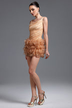 Veronic Romantic Embellished Sleeveless Ruffle Sequin Mini Dress