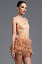 Veronic Romantic Embellished Sleeveless Ruffle Sequin Mini Dress