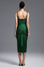 Flowering Girl Women Adjustable Strap Glitter Corset Midi Pencil Dress