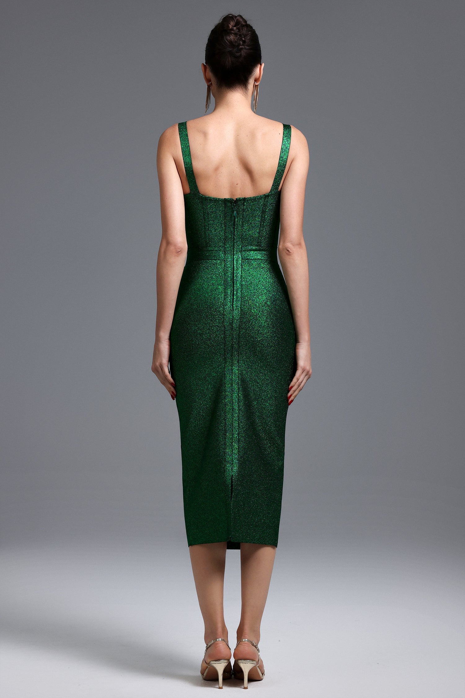 Flowering Girl Women Adjustable Strap Glitter Corset Midi Pencil Dress