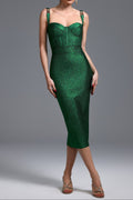 Flowering Girl Women Adjustable Strap Glitter Corset Midi Pencil Dress
