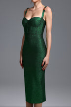 Flowering Girl Women Adjustable Strap Glitter Corset Midi Pencil Dress