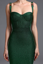 Flowering Girl Women Adjustable Strap Glitter Corset Midi Pencil Dress