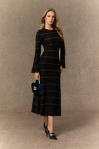 gloria Black Sequin Embellished Knit Midi Dress