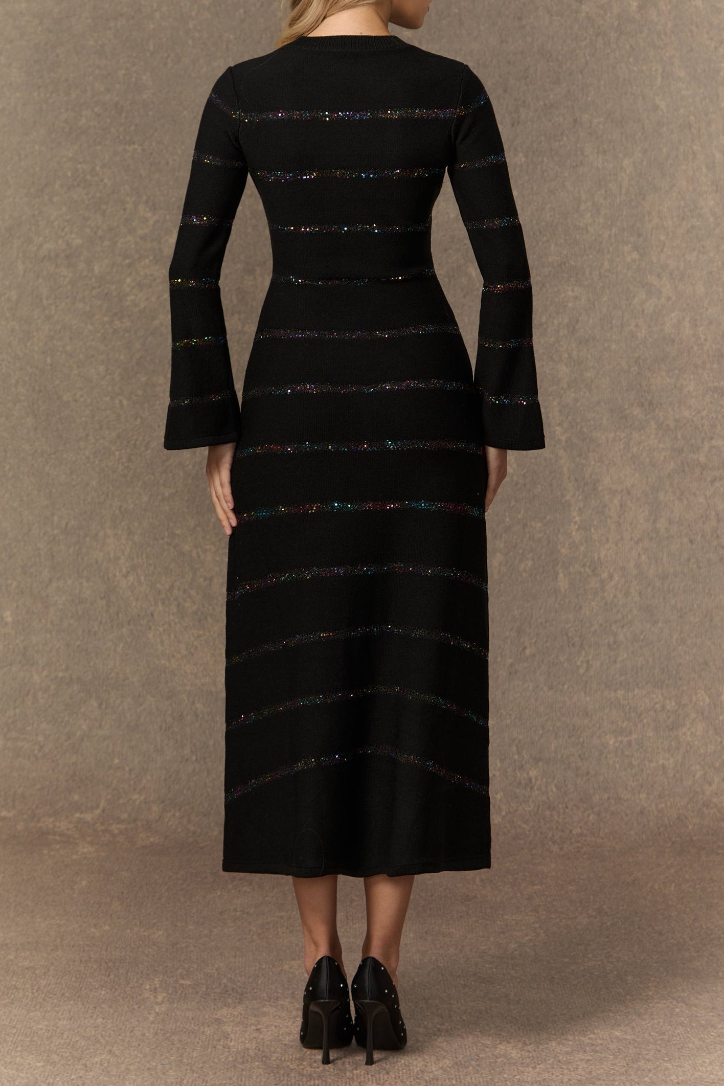 Flowering Girl Women Gloria Black Sequin Embellished Knit Midi Dress