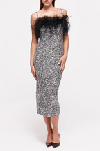 Sequined Feather Slim Suspender Dress