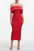 polly Contour Off-Shoulder Jacquard Floral Maxi Dress - red