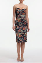olga Contour Sleeveless Floral Print Bandage Midi Dress