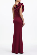 Flowering Girl Women Mishell Romantic Contour One Shoulder Floral Pleated Maxi Dress