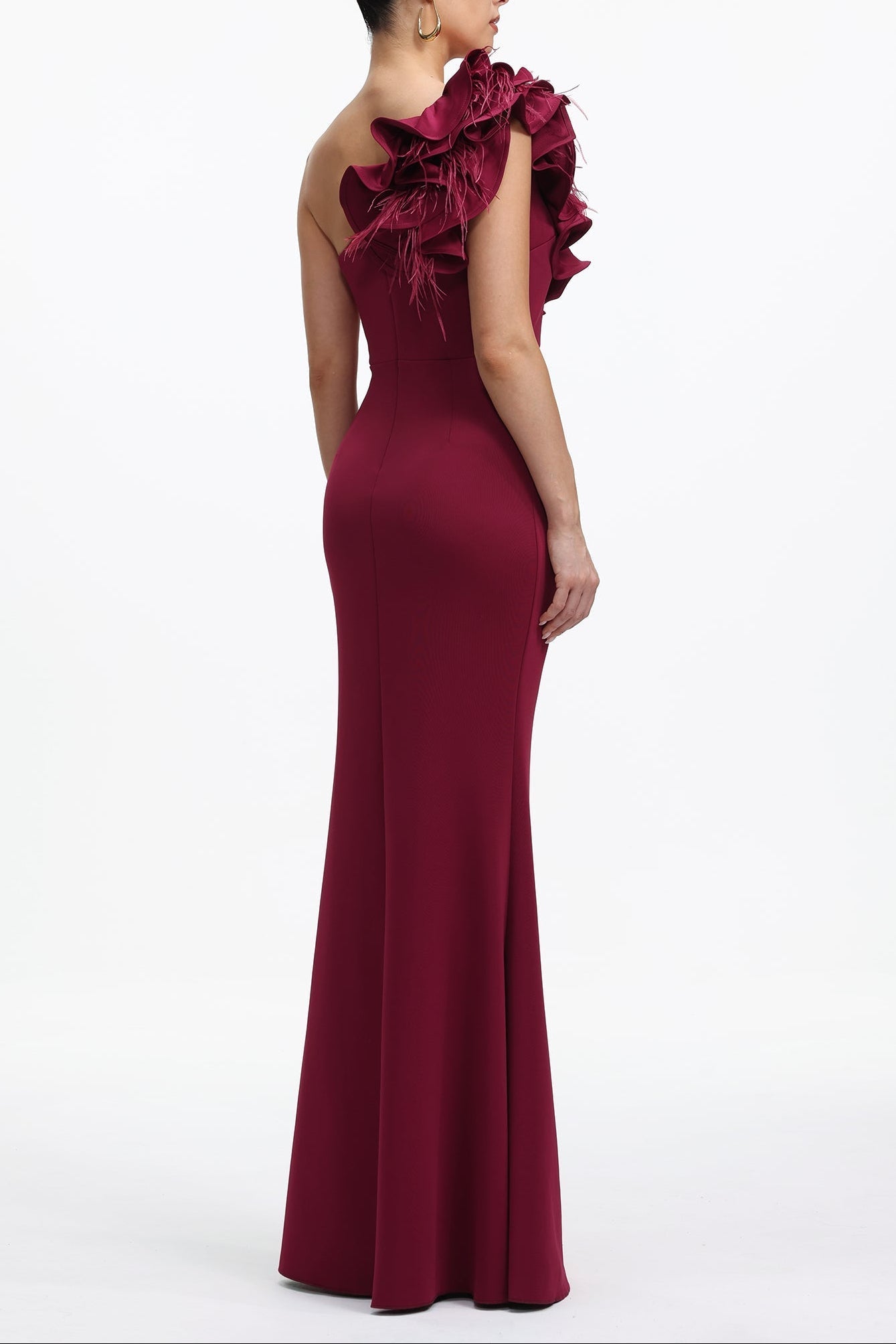 Mishell Romantic Contour One Shoulder Floral Pleated Maxi Dress