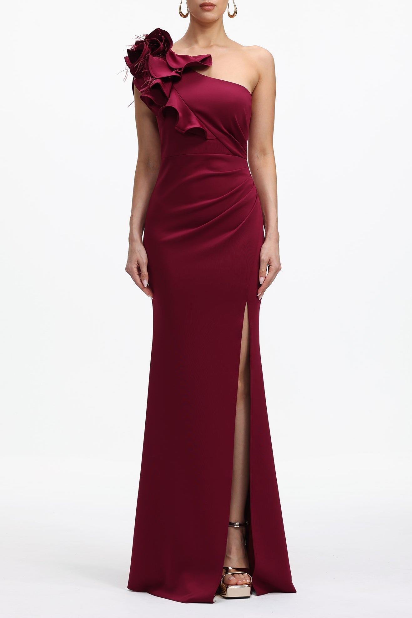 Flowering Girl Women Mishell Romantic Contour One Shoulder Floral Pleated Maxi Dress