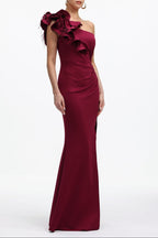 Flowering Girl Women Mishell Romantic Contour One Shoulder Floral Pleated Maxi Dress