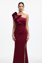 Flowering Girl Women Mishell Romantic Contour One Shoulder Floral Pleated Maxi Dress