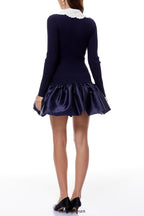lorraine Navy Blue Satin Panel Knit Mini Dress