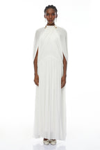 leona white Draped Cape Sleeve Knit Maxi Dress