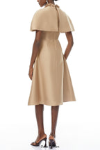 michelle Khaki Cape Satin Midi Dress