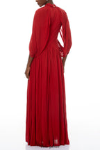 leona red Draped Cape Sleeve Knit Maxi Dress