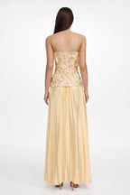 Shardae Romantic Tailored Strapless Pleated Floral Maxi Dress