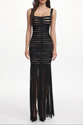 Piala Chic Contour Cut Out Fringe Bandage Maxi Dress
