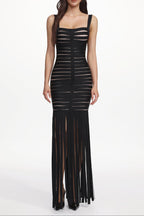 Piala Chic Contour Cut Out Fringe Bandage Maxi Dress