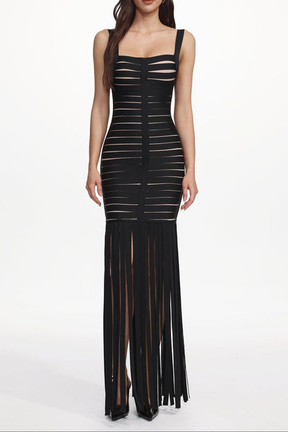 Piala Chic Contour Cut Out Fringe Bandage Maxi Dress