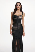 Piala Chic Contour Cut Out Fringe Bandage Maxi Dress