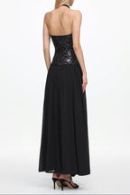 Flowering Girl Women Encho Halter Ruched Mesh Sequin Maxi Dress