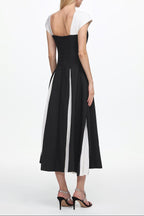 Flowering Girl Women Saly Short Sleeve Contrast Pleated Woven Maxi Dress