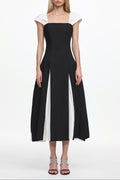 Flowering Girl Women Saly Short Sleeve Contrast Pleated Woven Maxi Dress