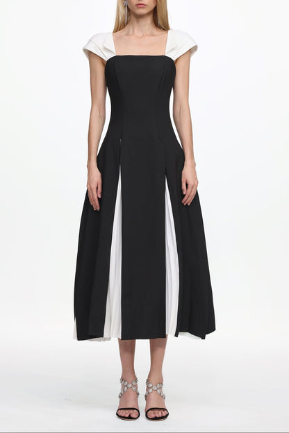 Saly Short Sleeve Contrast Pleated Woven Maxi Dress
