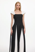 Flowering Girl Women Saly Short Sleeve Contrast Pleated Woven Maxi Dress