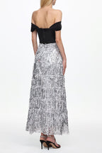 Flowering Girl Women Merrit Off Shoulder Fringe Velvet Maxi Dress