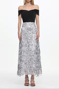 Flowering Girl Women Merrit Off Shoulder Fringe Velvet Maxi Dress