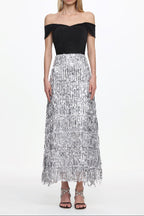 Flowering Girl Women Merrit Off Shoulder Fringe Velvet Maxi Dress
