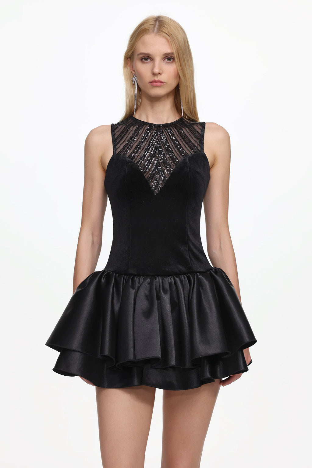 Flowering Girl Women Sareza Chic Contour Deep V Sleeveless Sequin Mini Dress