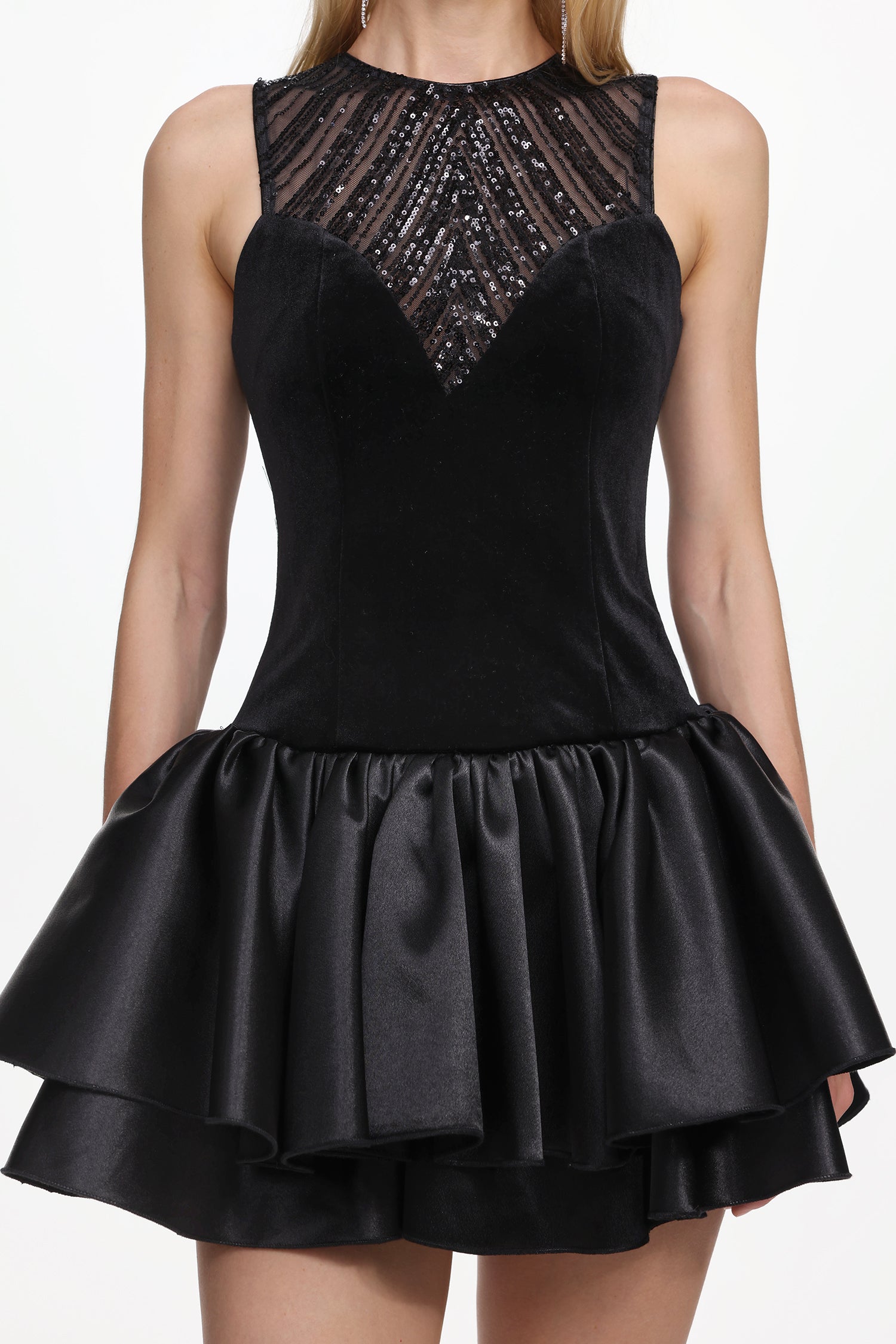 Flowering Girl Women Sareza Chic Contour Deep V Sleeveless Sequin Mini Dress