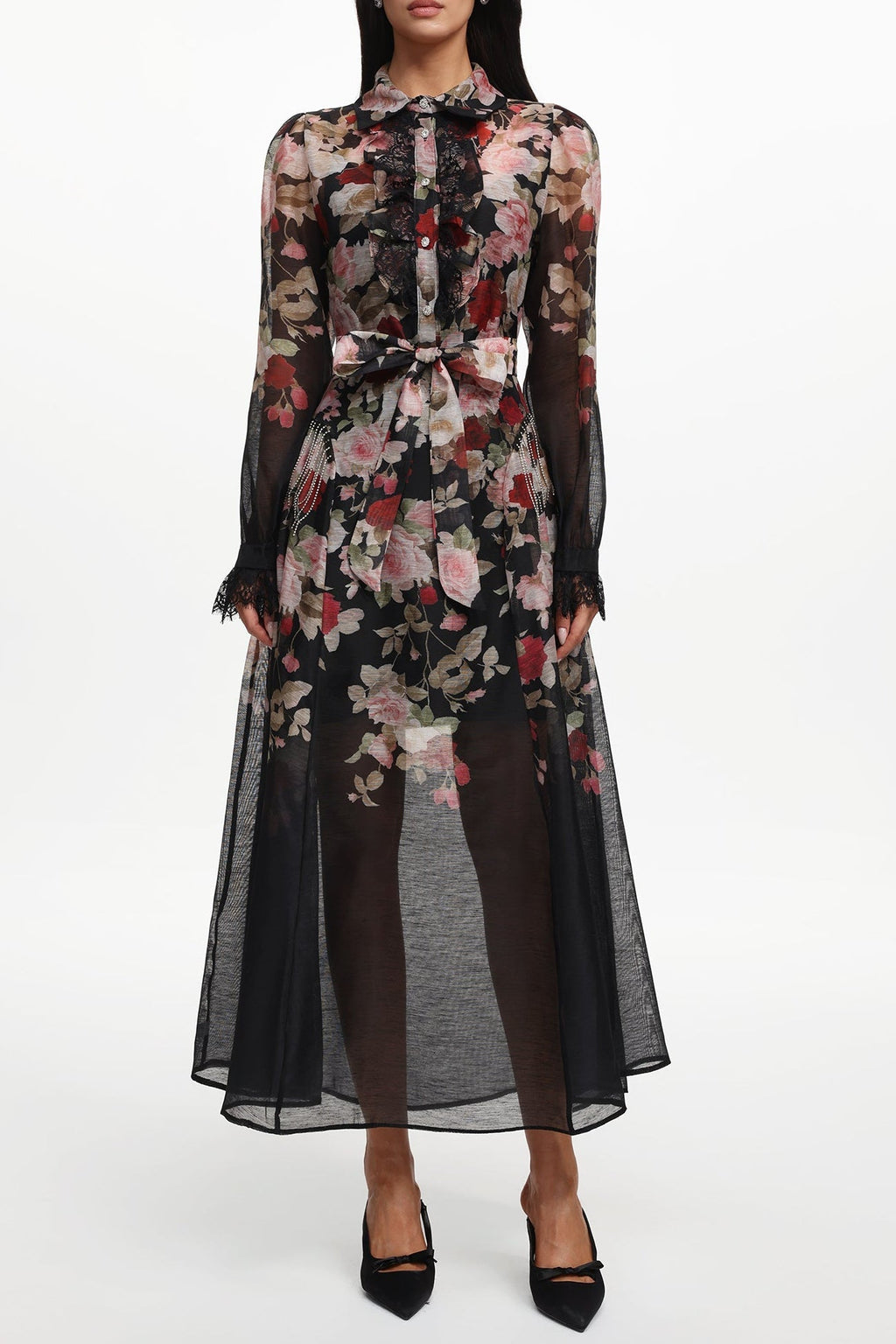 Flowering Girl Women Glenda Black Long Sleeve Printed Woven Maxi Dress