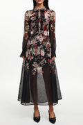 Flowering Girl Women Glenda Black Long Sleeve Printed Woven Maxi Dress