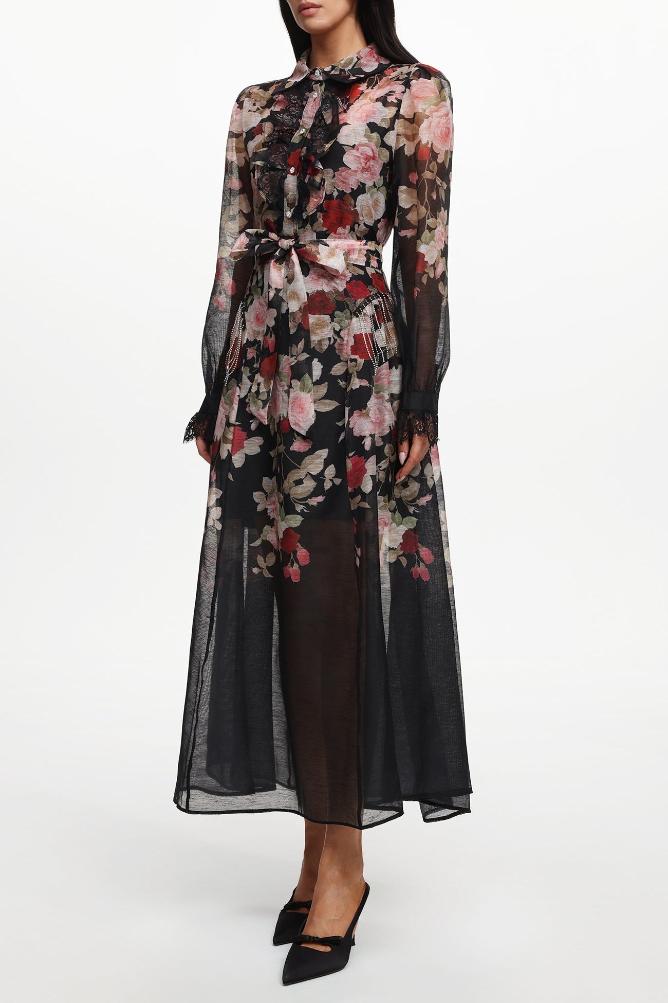 Flowering Girl Women Glenda Black Long Sleeve Printed Woven Maxi Dress