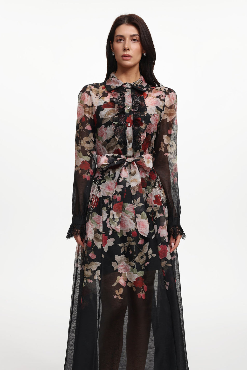 Flowering Girl Women Glenda Black Long Sleeve Printed Woven Maxi Dress