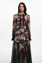 Flowering Girl Women Glenda Black Long Sleeve Printed Woven Maxi Dress